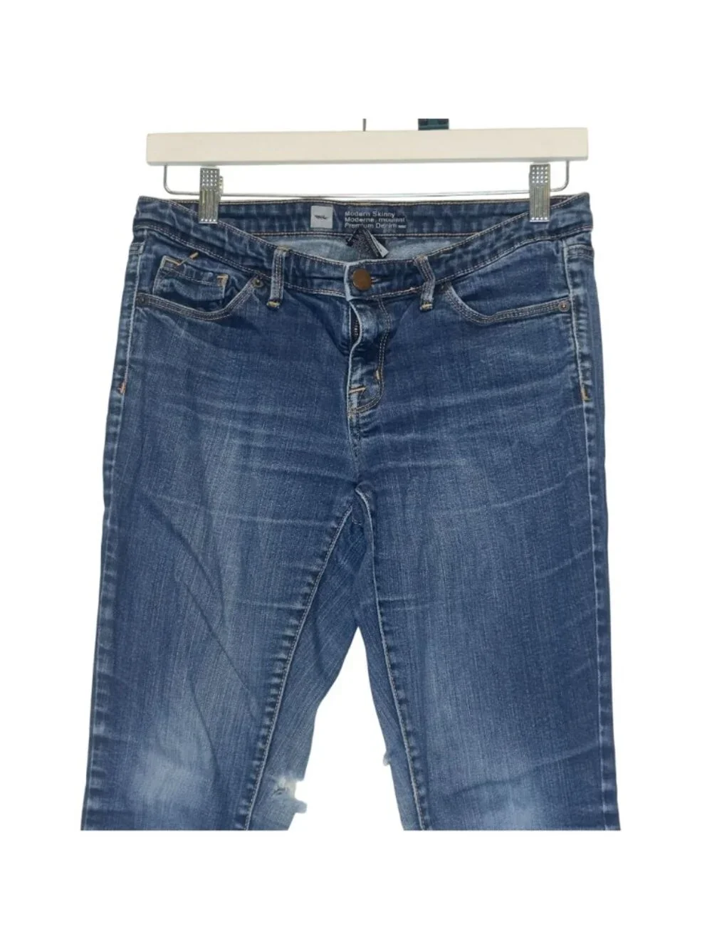 Mossimo Modern Skinny Jeans Womens 8R Blue Distressed Low Rise Stretch Denim 29